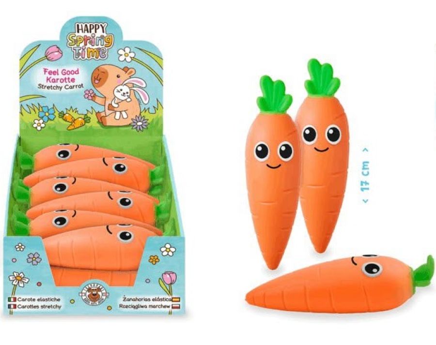 Giocattolo elastico a forma di carota arancione Trendhaus modello 967176, oggetto di richiamo per presenza di amianto
